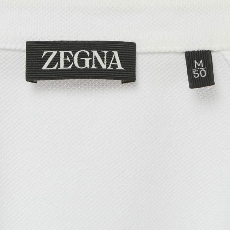Pre Owned Zegna White Cotton Pique Polo T-Shirt M