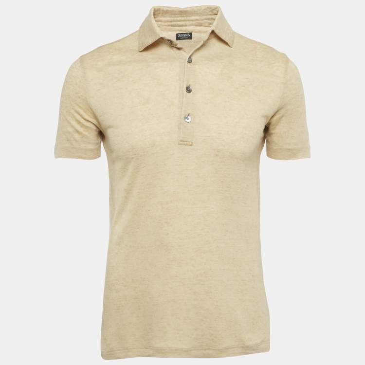 Pre Owned Zegna Yellow Jersey Polo T-Shirt M