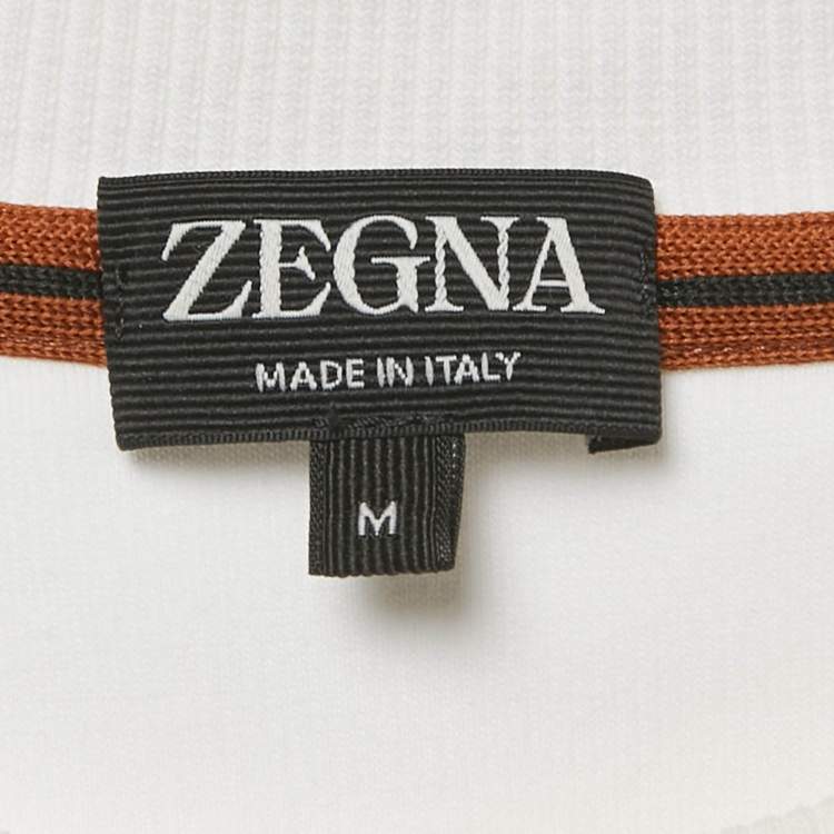 Pre Owned Zegna White Logo Print Jersey Crew Neck T-Shirt M