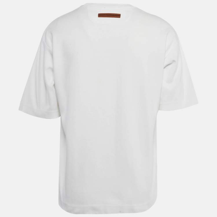 Pre Owned Zegna White Logo Print Jersey Crew Neck T-Shirt M