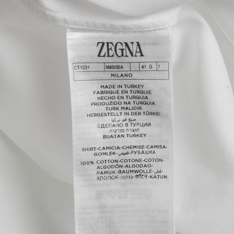 مملوكة مسبقًا قميص زيغنا تروفيو أبيض قطن بأكمام طويلة مقاس كبير (لارج)