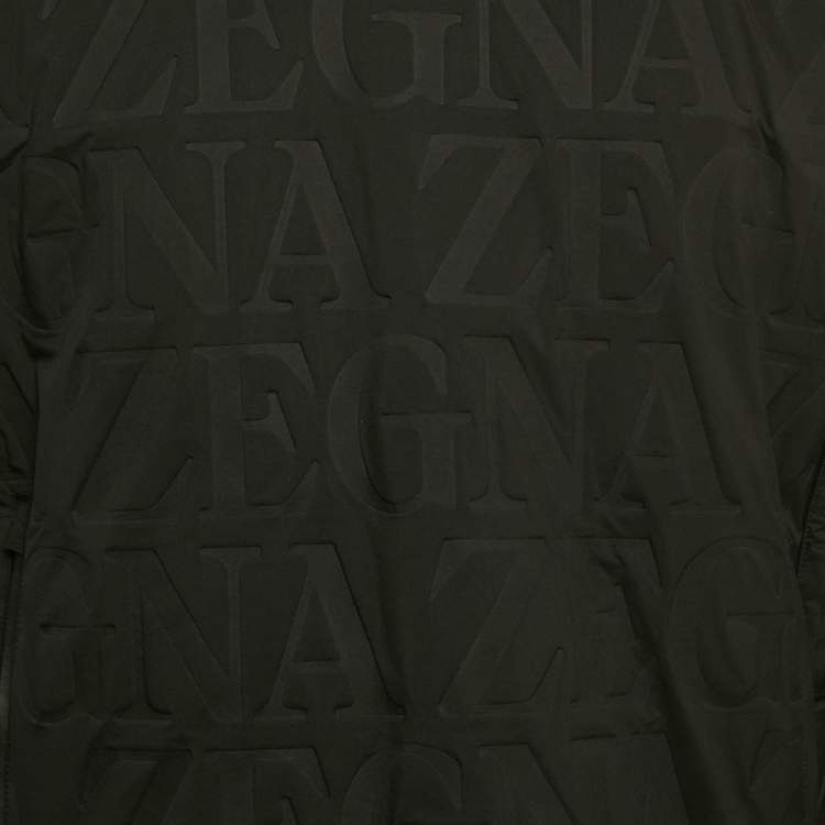 مملوكة مسبقًا Zegna Black All Over Logo Pattern Synthetic Zip Up Jacket L