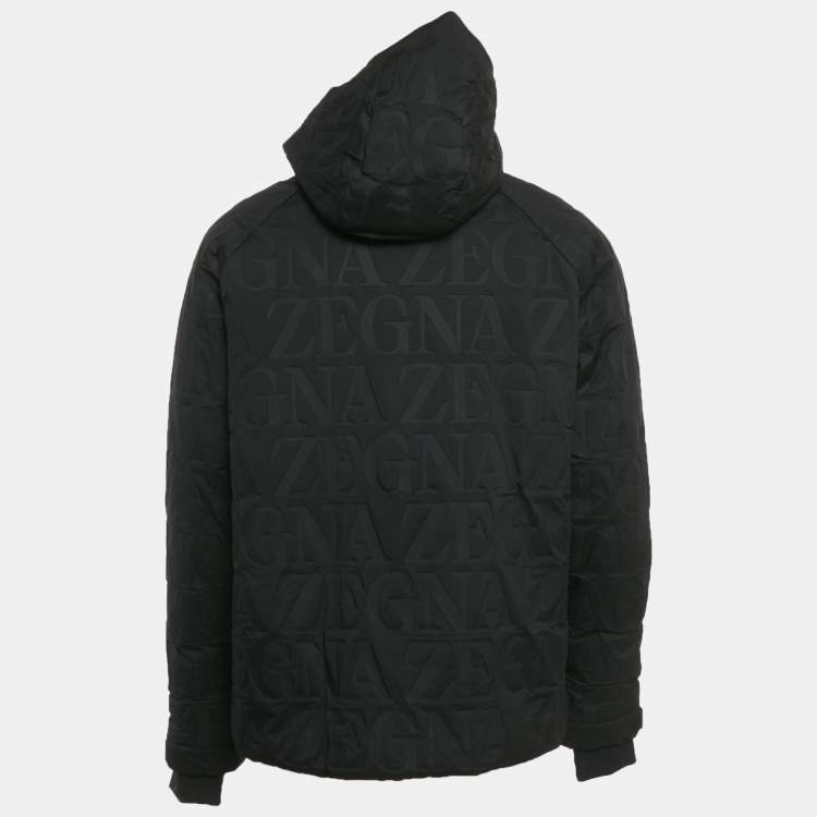 مملوكة مسبقًا Zegna Black All Over Logo Pattern Synthetic Zip Up Jacket L