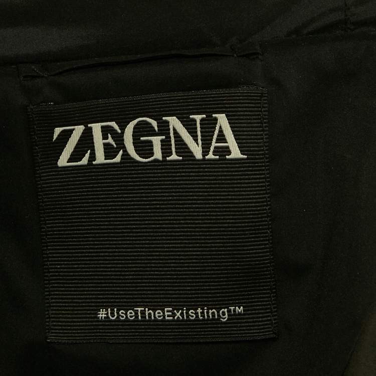 مملوكة مسبقًا Zegna Black All Over Logo Pattern Synthetic Zip Up Jacket L