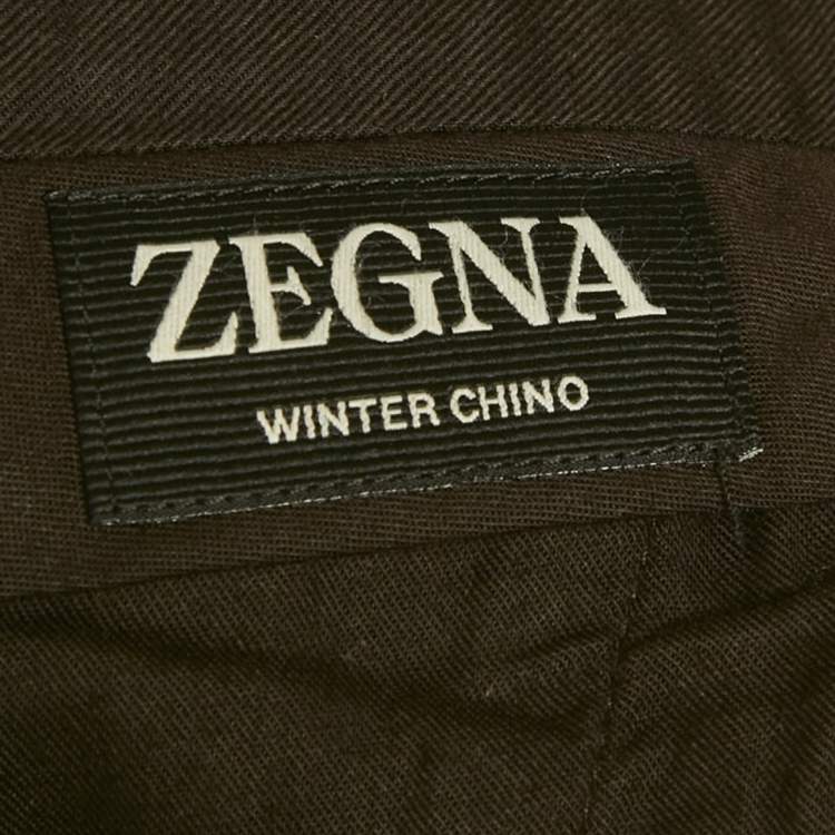 Pre Owned Zegna Brown Denim Regular Fit Chinos Trouser XL/Waist 36"