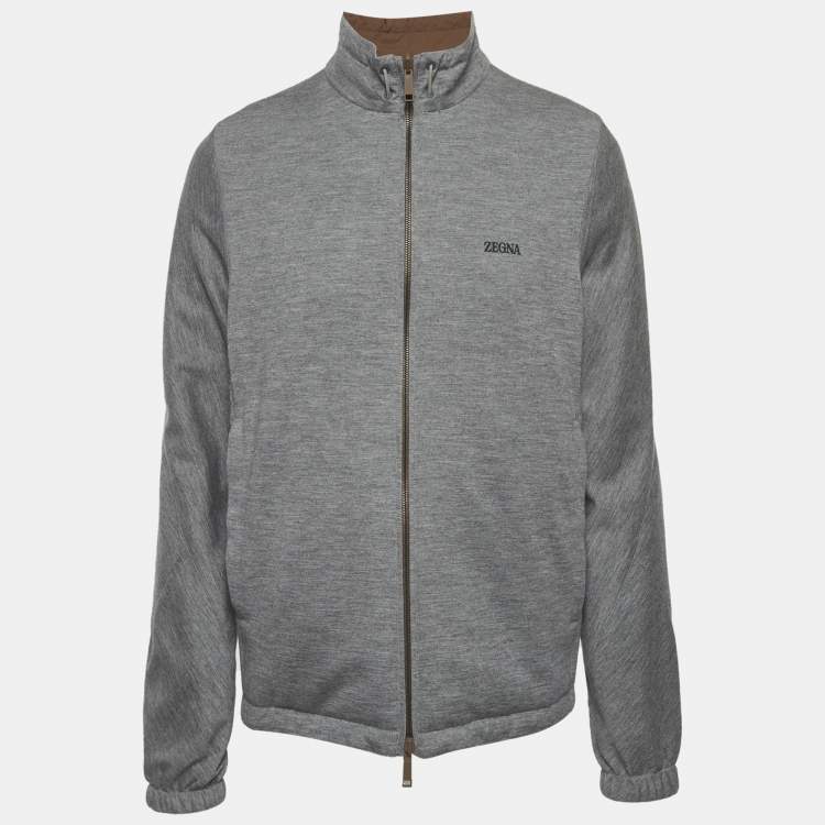 Pre Owned Zegna Grey/Brown Cashmere and Nylon Reversible Jacket M