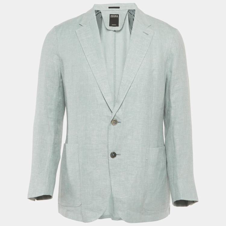 Pre Owned Zegna Light Blue Linen Blend Regular Fit Blazer L