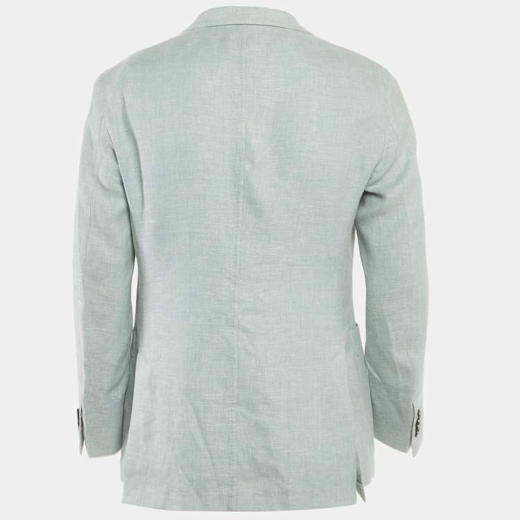 Pre Owned Zegna Light Blue Linen Blend Regular Fit Blazer L