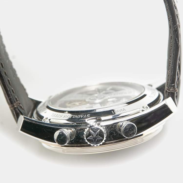 Pre Owned Zenith EL Primero Open 51.2080.4061/69.C494 Silver Dial 18K Rose Gold Stainless Steel Alligator Leather Men's Wristwatch 42 mm