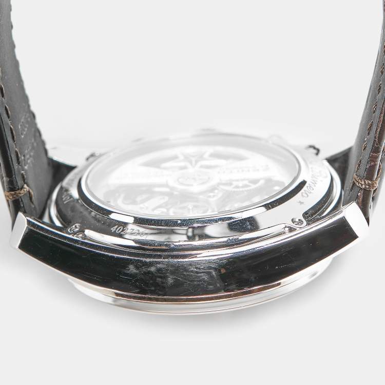 Pre Owned Zenith EL Primero Open 51.2080.4061/69.C494 Silver Dial 18K Rose Gold Stainless Steel Alligator Leather Men's Wristwatch 42 mm