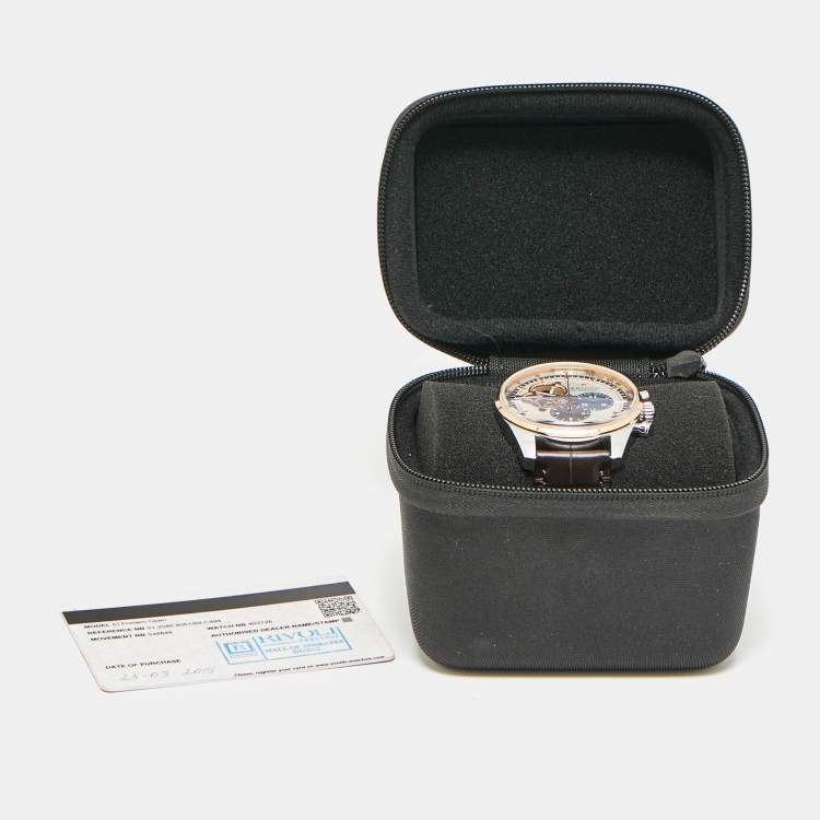 Pre Owned Zenith EL Primero Open 51.2080.4061/69.C494 Silver Dial 18K Rose Gold Stainless Steel Alligator Leather Men's Wristwatch 42 mm