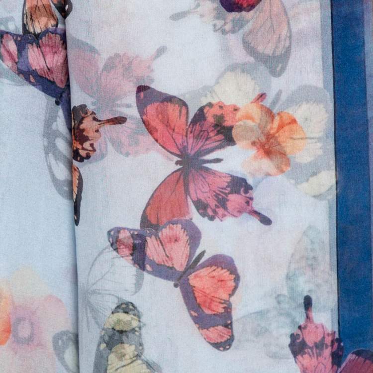 Pre Owned Alexander McQueen Blue Butterfly and Lion Print Silk Square Scarf