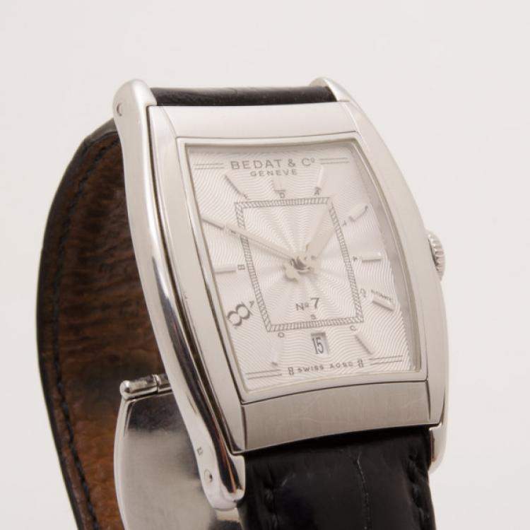 Pre Owned Bedat & Co. No. 7 Silver Dial Mens Leather Watch Black