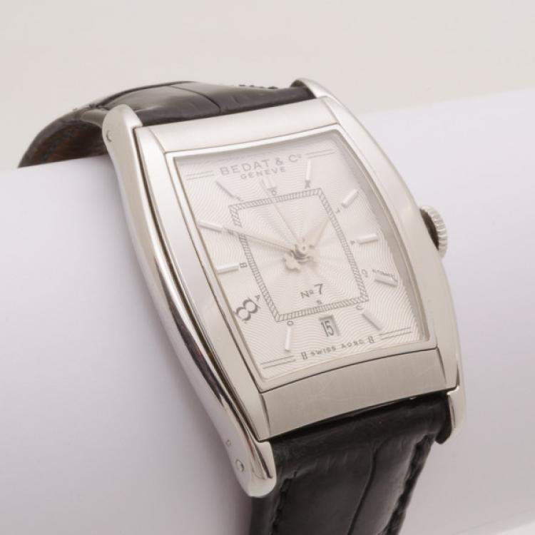 Pre Owned Bedat & Co. No. 7 Silver Dial Mens Leather Watch Black