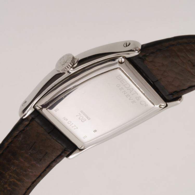 Pre Owned Bedat & Co. No. 7 Silver Dial Mens Leather Watch Black