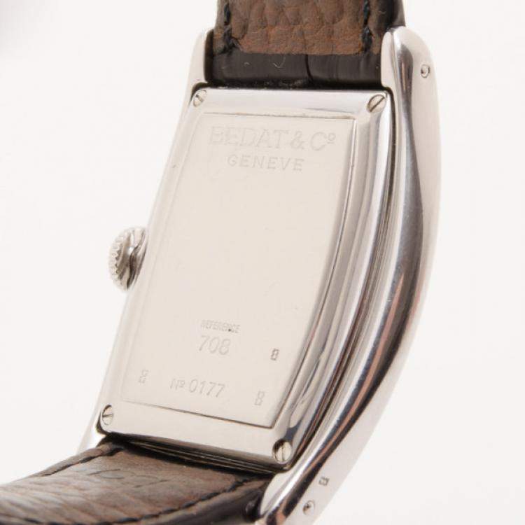 Pre Owned Bedat & Co. No. 7 Silver Dial Mens Leather Watch Black