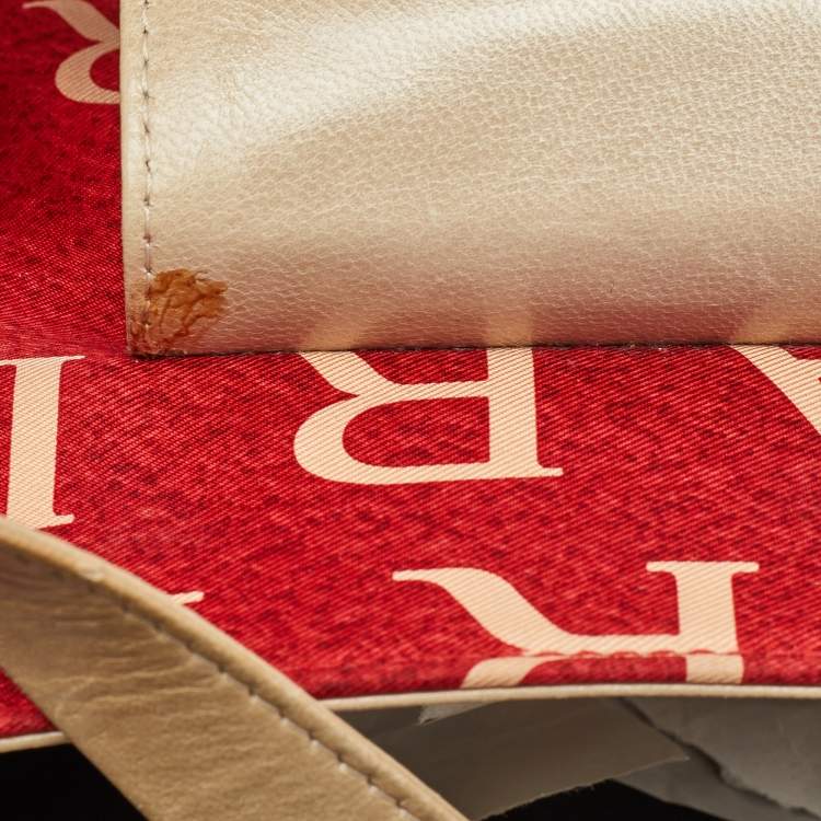 Pre Owned Bvlgari Red/Beige Logo Mania Fabric and Leather Baguette Bag