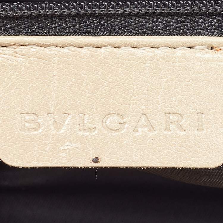 Pre Owned Bvlgari Red/Beige Logo Mania Fabric and Leather Baguette Bag