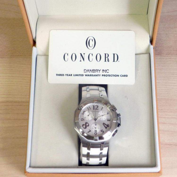 Pre Owned Concord Saratoga 14.C5.1892 Steel & White Rubber Chrono Watch 