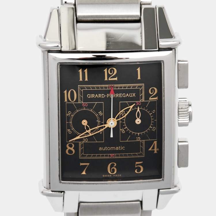 Pre Owned Girard Perregaux Black Stainless Steel Vintage 1945 Ref. 2599 Chronograph Men's Wristwatch 32 mm