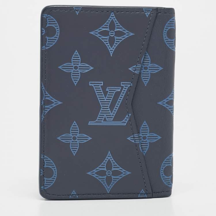 Pre Owned Louis Vuitton Navy Blue Monogram Shadow Leather Pocket Organizer