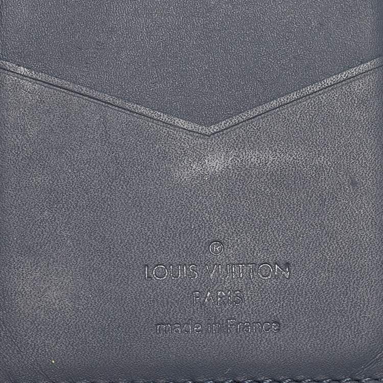 Pre Owned Louis Vuitton Navy Blue Monogram Shadow Leather Pocket Organizer