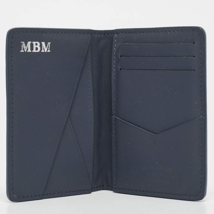 Pre Owned Louis Vuitton Navy Blue Monogram Shadow Leather Pocket Organizer