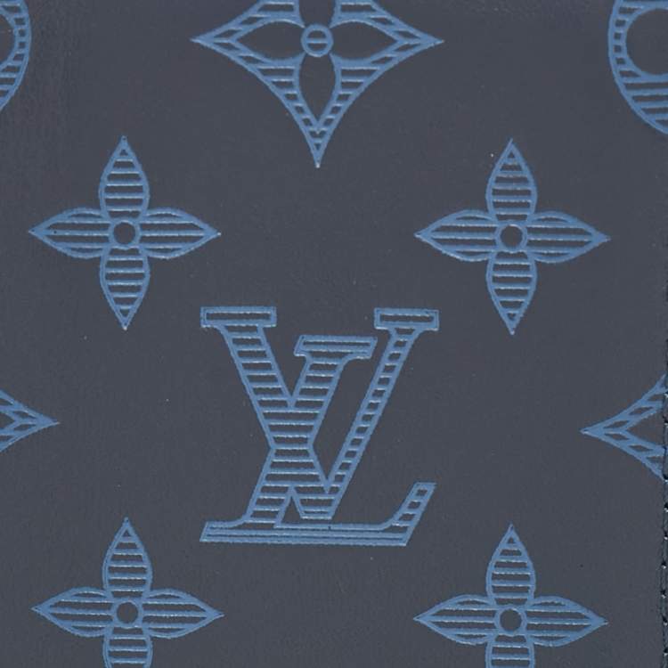 Pre Owned Louis Vuitton Navy Blue Monogram Shadow Leather Pocket Organizer