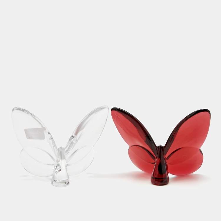 Pre Owned Baccarat Red/Clear Crystals Lucky Butterfly Glint Set of 2