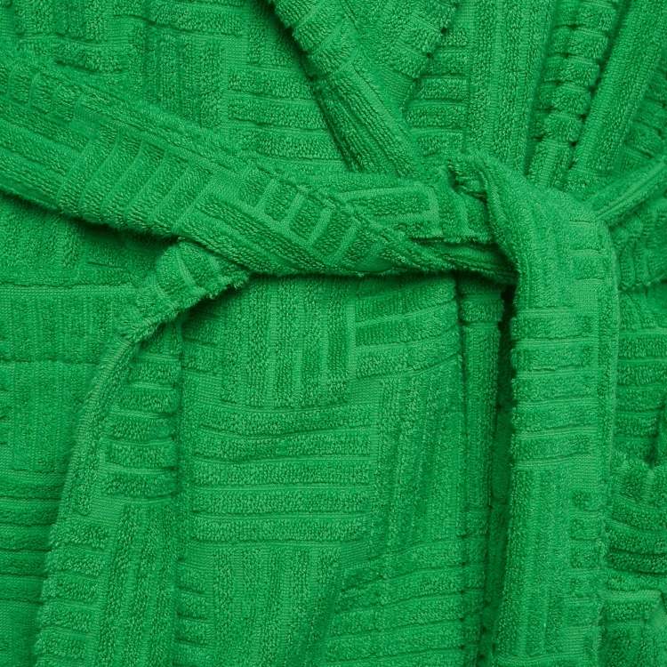 Pre Owned Bottega Veneta Green Intreccio Pattern Cotton Terry Bathrobe M
