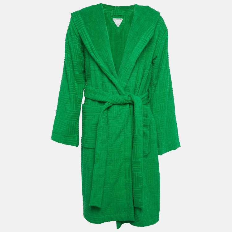 Pre Owned Bottega Veneta Green Intreccio Pattern Cotton Terry Bathrobe M