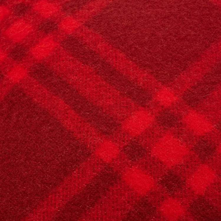 Pre Owned Burberry Ripple Red Tri Bar Checks Wool Checks Cushions 