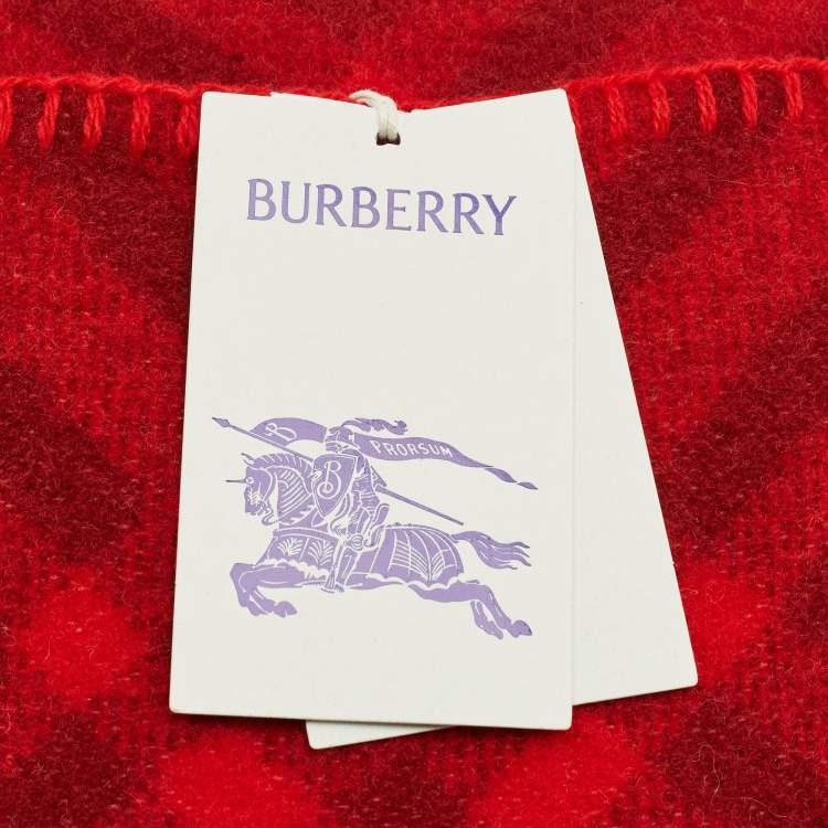 Pre Owned Burberry Ripple Red Tri Bar Checks Wool Cushion