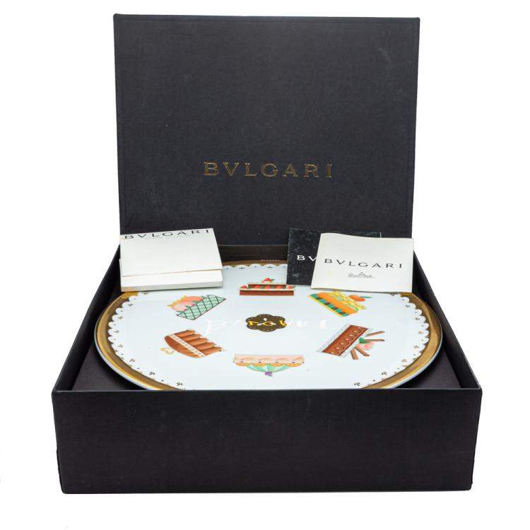 Pre Owned Bvlgari Porcelain & 22k Gold Dessert Plate Set