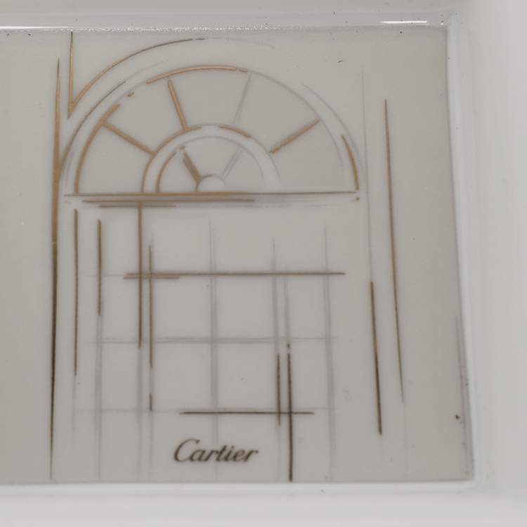 Pre Owned Cartier Porcelain Platinum Finish Window Print Mini Ashtray