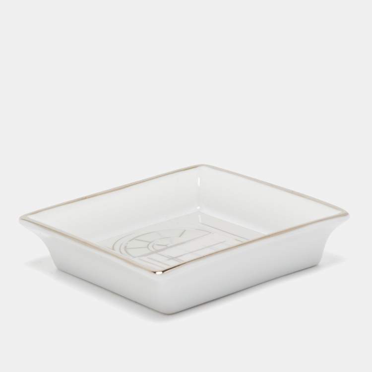 Pre Owned Cartier Porcelain Platinum Finish Window Print Mini Ashtray