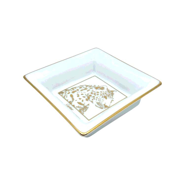 Pre Owned Cartier Panther Motif Porcelain Trinket Tray