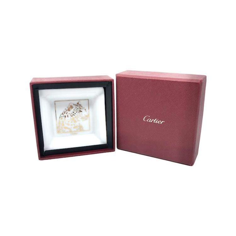 Pre Owned Cartier Panther Motif Porcelain Trinket Tray