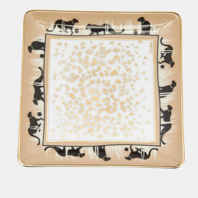 Pre Owned Cartier Savannah Panthere Porcelain Change Tray