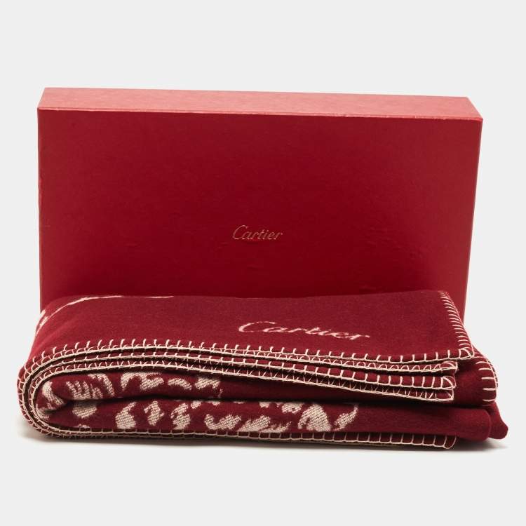 Pre Owned Cartier Burgundy Panthere Wool Throw Blanket