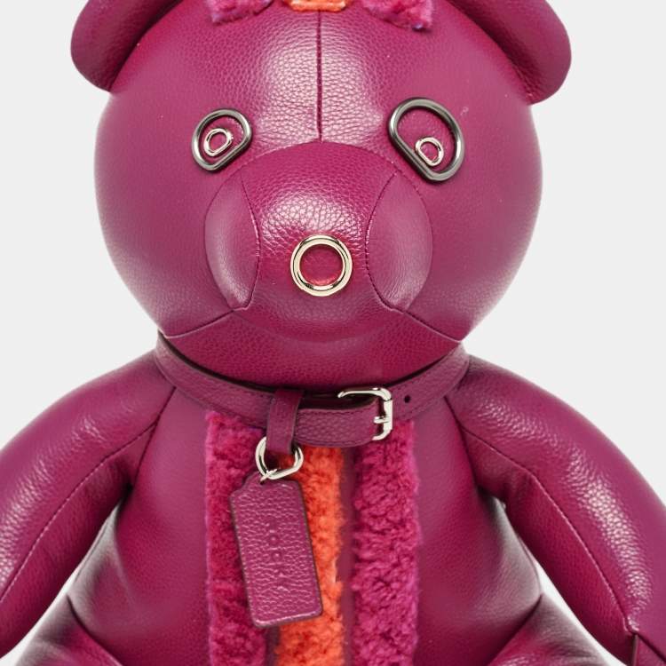 Pre Owned Coach Dark Fuchsia Remade Collectible Plush Teddy Bear