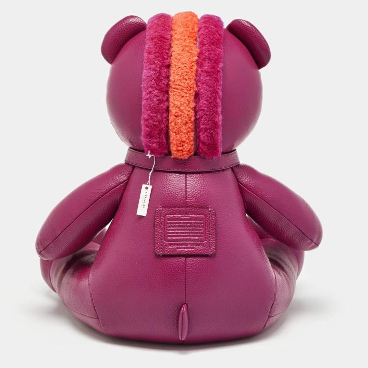 Pre Owned Coach Dark Fuchsia Remade Collectible Plush Teddy Bear