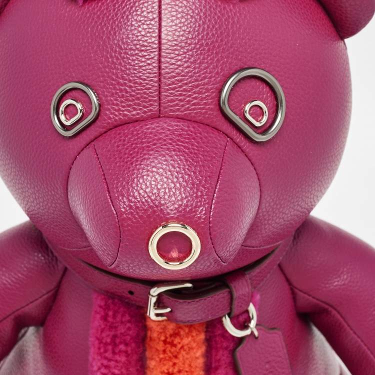 Pre Owned Coach Dark Fuchsia Remade Collectible Plush Teddy Bear