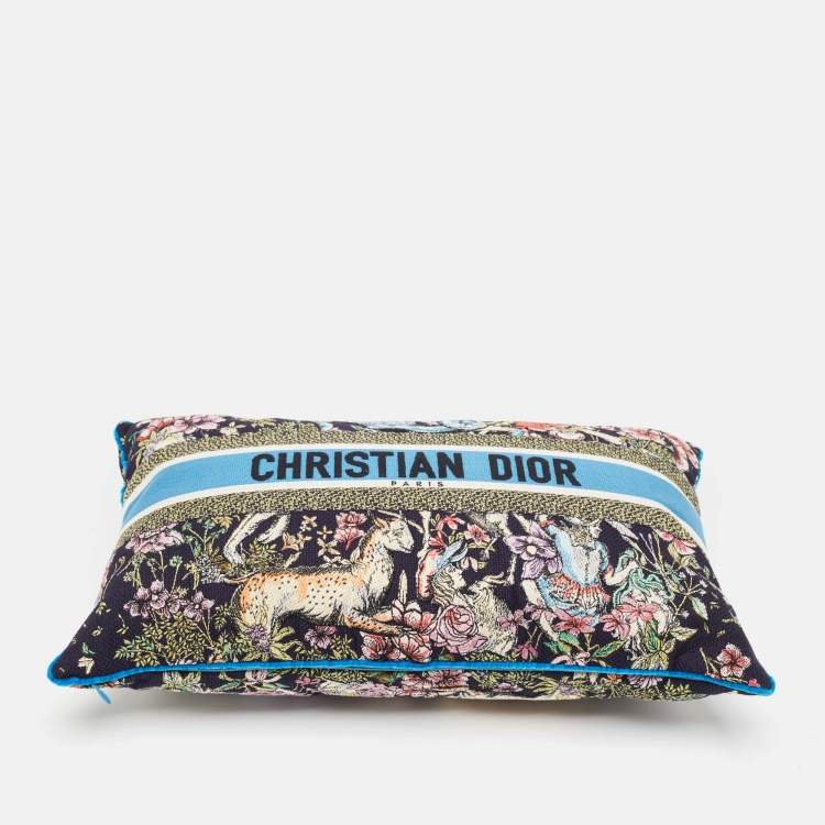 Pre Owned Dior Blue Embroidered Cotton Blend D-Constellation Rectangular Pillow