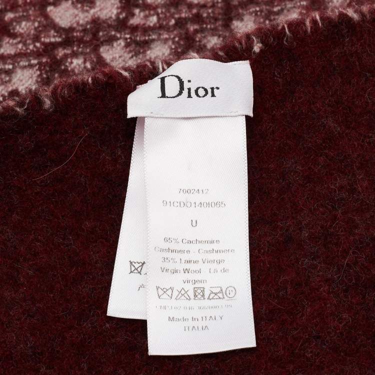 Pre Owned Dior Burgundy Oblique Cashmere Blend Throw Blanket