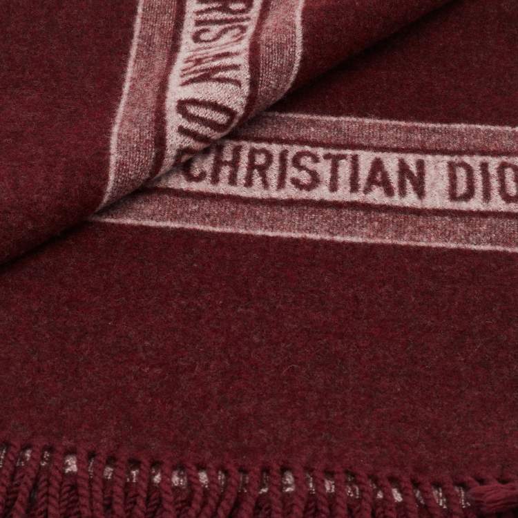 Pre Owned Dior Burgundy Oblique Cashmere Blend Throw Blanket