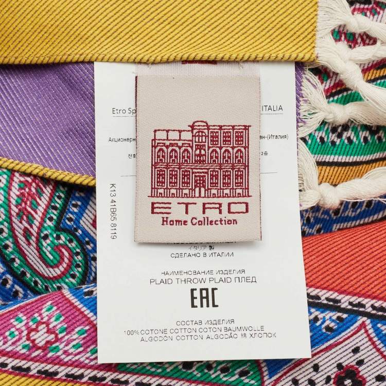 Pre Owned Etro Multicolor Paisley Print Cotton Plaid Throw 