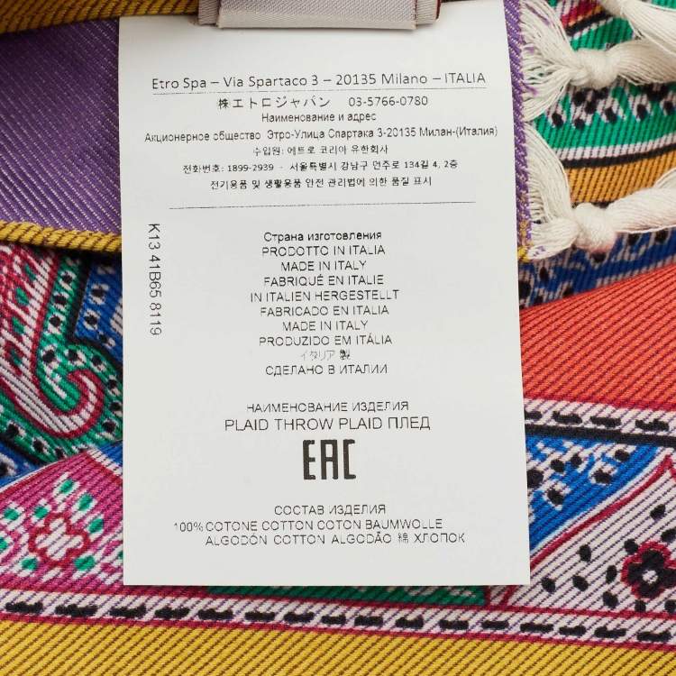 Pre Owned Etro Multicolor Paisley Print Cotton Plaid Throw 