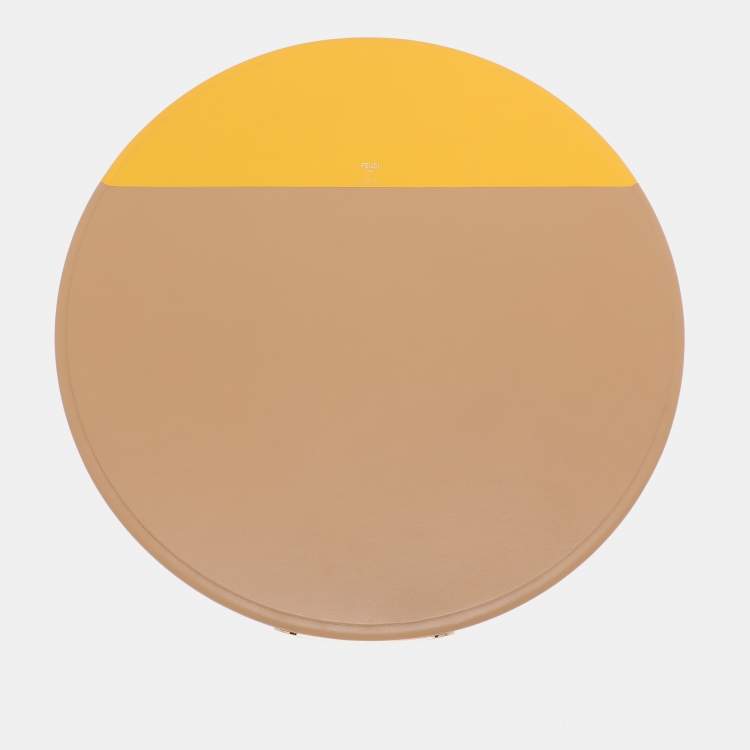 Pre Owned Fendi Beige/Yellow Leather O’Lock Round Tray