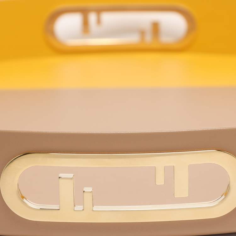 Pre Owned Fendi Beige/Yellow Leather O’Lock Round Tray